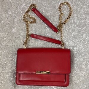 Michael Kors red purse bag gold chain handle
